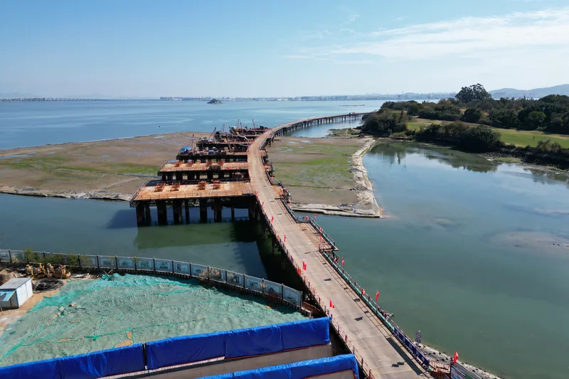 Aerial view of the crossing under construction