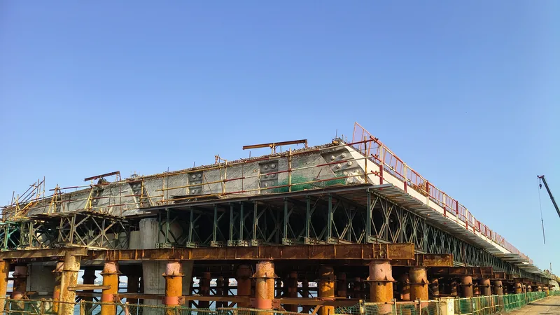 Looking along the deck falsework on a sea crossing