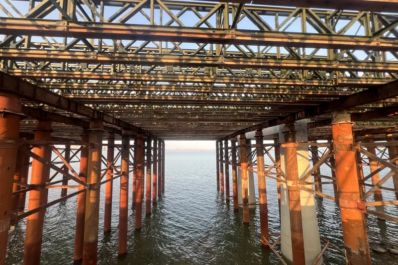 Underside of the trestle over water